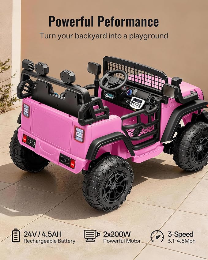 2 Seater Ride on Car Toy, 24V 4WD Electric Car for Kids 4-8 with Remote Control, 4x200W Motors, Capacity 110 lb - Light Pink