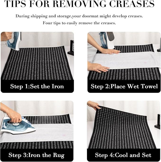 hicorfe Dirt Trapper Indoor Doormat,20"x32" Welcome Door mat,Non Slip Backing Washable Door Mats,Absorbent and Resistant Low-Profile Entrance Inside Floor Mat for Front Back Door,Entryway (Black)