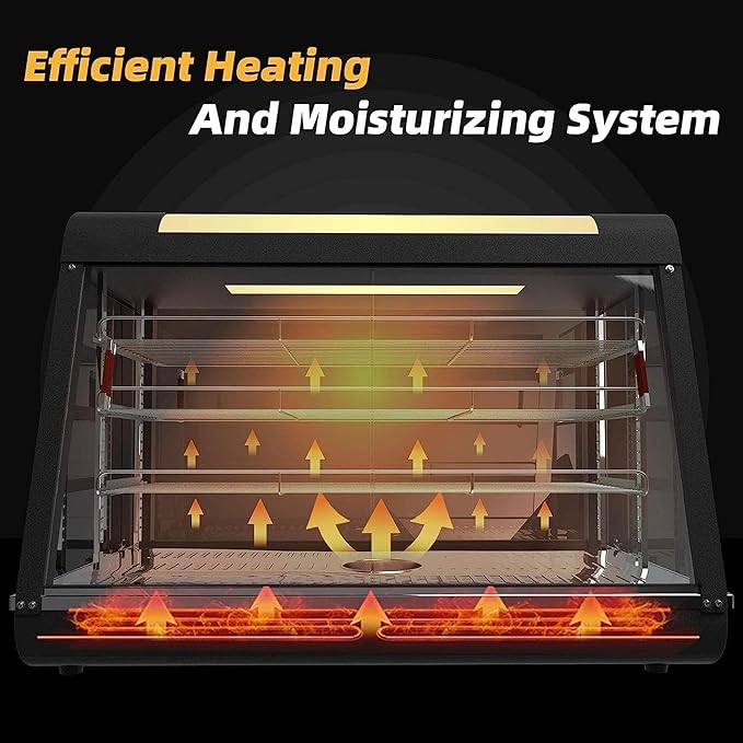 3-Tier Food Warmer Countertop Pizza Warmers, 35-inch Display Commercial Pastry Patty Warmer w/ 3D Heating with LED Lighting Case for Buffet Restaurant Heater Food Service, L35 x W19 x H25
