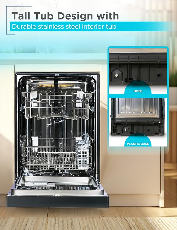 BLACK+DECKER 24" Built-In Dishwasher, 12-Place Setting Capacity with Stainless Steel Tub, Dish Washer with 6 Wash Programs, Low Noise, ENERGY STAR Certified, BDW200MB, Black