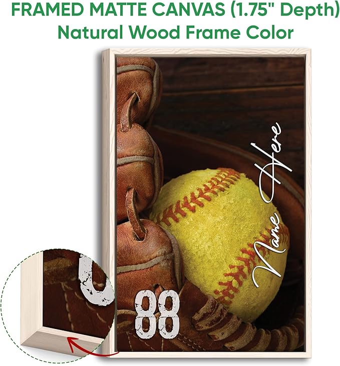 Custom Softball Gloves Ball Gift For Fan Lovers Sport Gift Personalized Name Number Poster & Framed Canvas, Wall Art Home Office Decoration Living Room Bedroom Aesthetic Decor