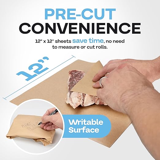 Brown Freezer Paper Sheets 12" x 12", Pack of 1000 - USA-Made Paper Sheets for Long-Term Freezing of Meat & Fish - Freezer Pads for Quilting - Bakery Tissue Wraps for Food Storage by IDL Packaging