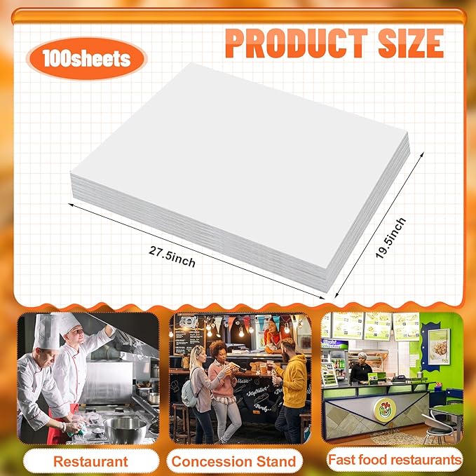 100 Pcs Fryer Filter Paper 19.5 x 27.5 Inch Fryer Filter Sheets for Restaurant Food Truck Food Stand Oil Filtration