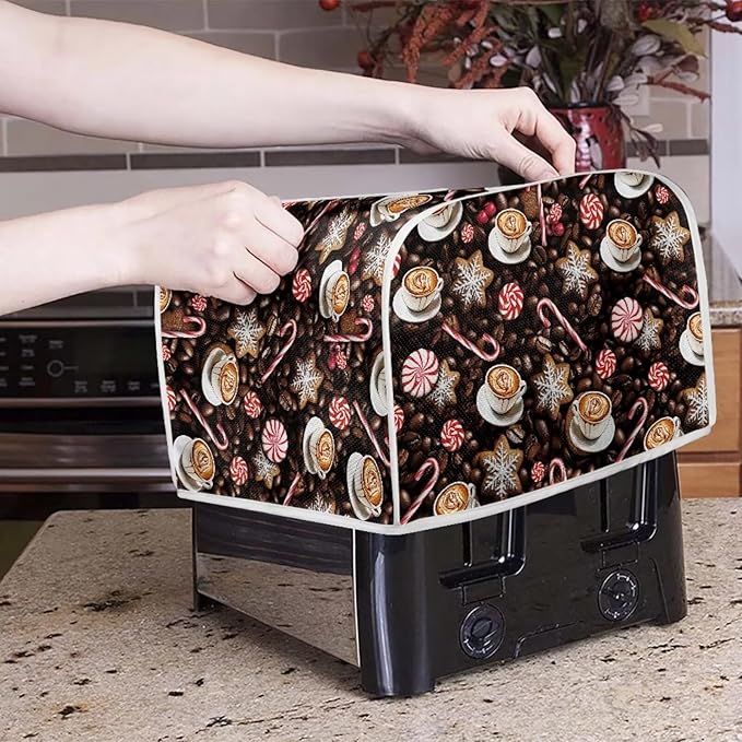 UNICEU Coffee Toaster Cover 2 Slice Coffee Candy Cookies Toaster Dust Cover Stain Resistant Oil Protection Dust Cover for Bread Maker,Washable Kitchen Small Appliance Covers with Top Handle,Size M