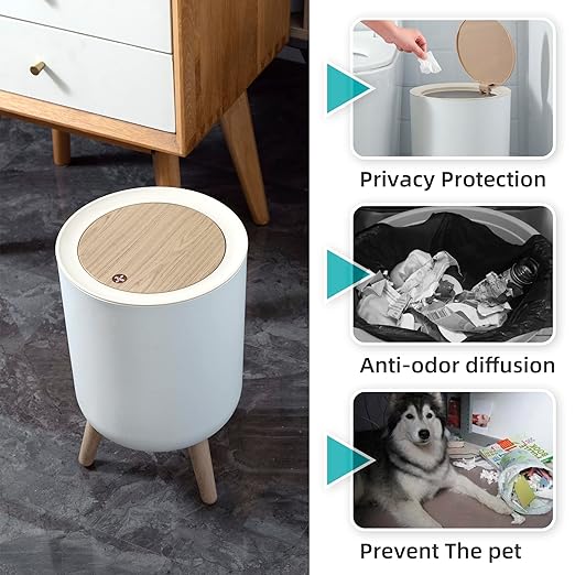 Bathroom Trash Can with Lid,1.8 Gallon Modern Office Trash Can for Near Desk Bedroom Garbage Can Waste Basket with Push Top,Nordic Small Trash Bin for Living Room,Nursery,Dog Proof Trash Can
