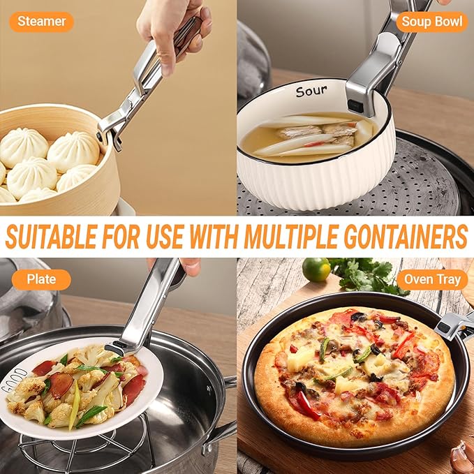2 Pcs Stainless Steel Hot Plate Grippers, 2026 Upgraded Multi Purpose Hot Plate Gripper, Anti-Scald Bowl Clip Silicone Non-Slip Hot Dish Plate Holder Tongs Kitchen Utensil for Bowls, Pans