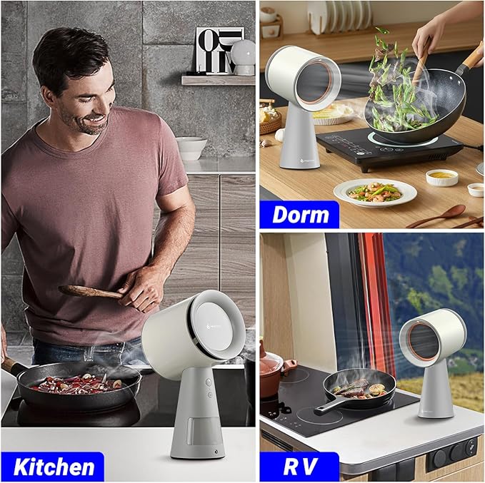 AMZCHEF Portable Range Hood, Desktop Exhaust Fan with 3 Speed Range Hood,Low Noise Large Oil Collection Cup,Detachable Aluminum Filter, Portable Kitchen Exhaust Fan for Indoor BBQ, Hot Pot-wc