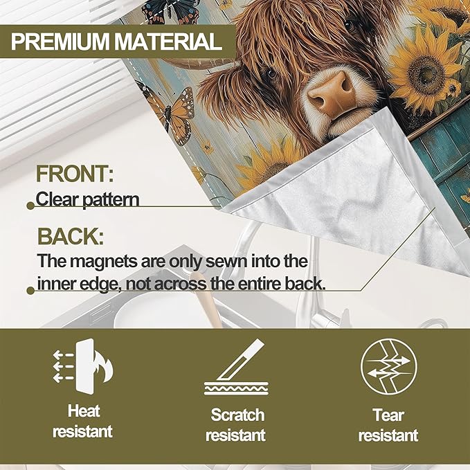 Highland Cow Magnetic Dishwasher Cover,Sunflower Butterfly Dishwasher Covers for The Front Magnetic Dishwasher Panel Decal Cover for Kitchen 23x26inch