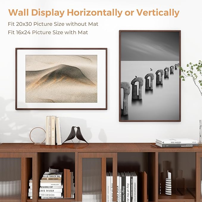 Axeman 20x30 Walnut Frame Set of 2 - Rounded Corner 20 x 30 Poster Frame Matted to 16x24 - Natural Walnut Wood Picture Frame with Tempered Glass for Wall Mount Display