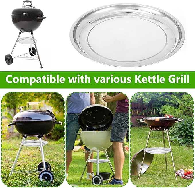 13.4" Diameter Charcoal Grill Ash Catcher Pan Compatible with Weber 22" Kettle Grills, Ash Pan for Grill Replacement Parts