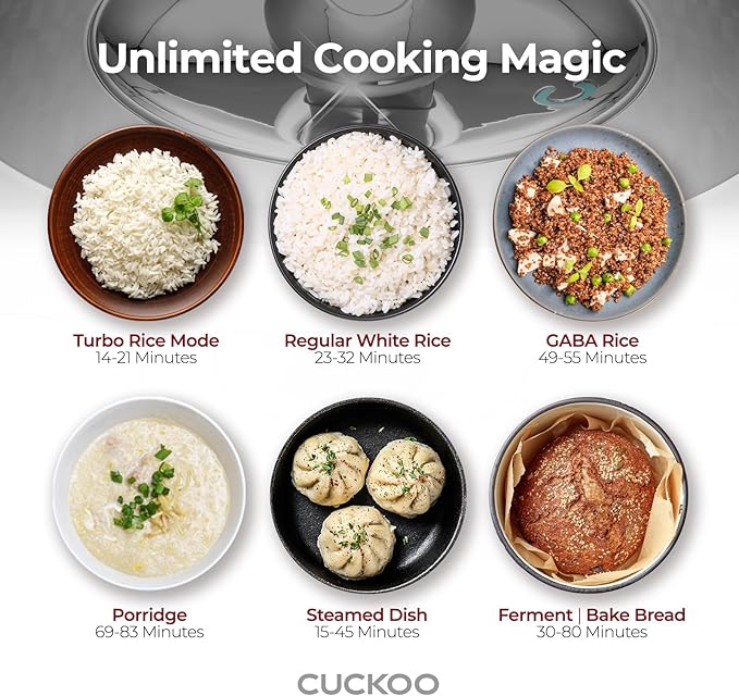 CUCKOO High Pressure Rice Cooker 6-Cup Uncooked / 12-Cup Cooked with Induction Heating Technology, Versatile Rice Maker with 16 Menu Options and Steam Plate, Voice Guide, White (CRP-BHSS0609F)