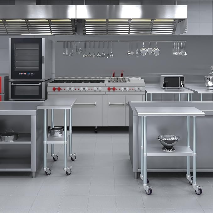 AmGood 30" Long x 18" Deep Stainless Steel Table with Casters