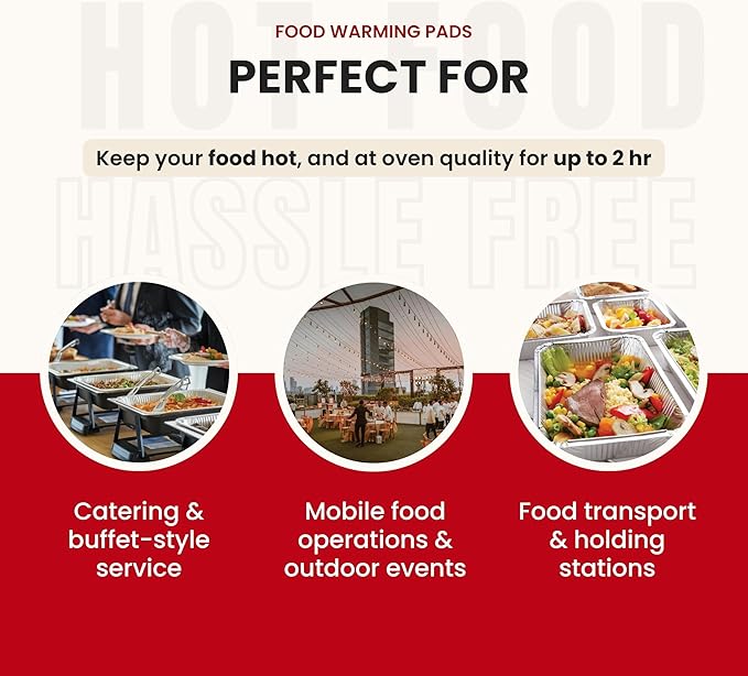 Flameless Food Warmers (6 Pack) – Disposable Pads to Keep Food Warm – Half Size Pan Warmers for Catering, Buffet, Parties & Chafing Dishes