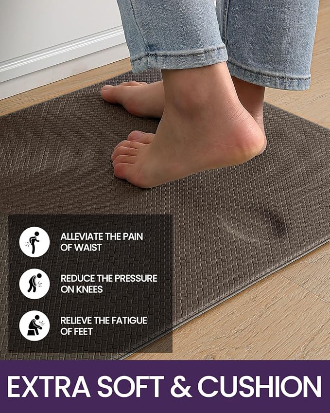 DEXI Kitchen Floor Mats Cushioned Anti Fatigue, 23x94, Large Long Standing Runner Rug Waterproof, Comfort Memory Foam Padded for Front Sink Laundry, Brown