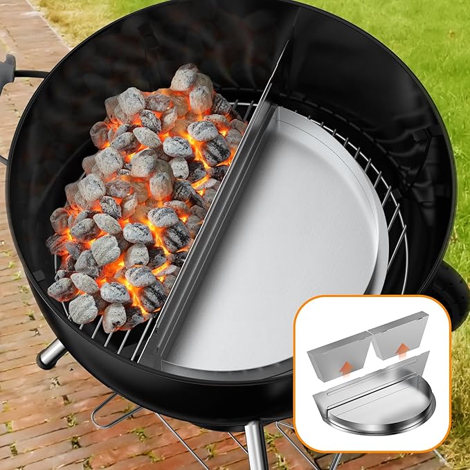 Skyflame Charkettle Drip Pan with Removable Water Reservoirs/Charcoal Divider, Stainless Steel Water Catch Tray, BBQ Grill Accessories Compatible with Weber 22" Charcoal Kettle Grills