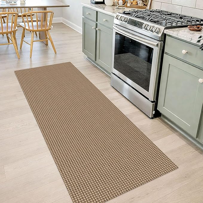 IOHOUZE Washable Runner Rug 2x7 Non Slip Rubber Backed Runners for Hallways Entryway Runner Indoor, Kitchen Rugs Woven Cotton Floor Carpet for Hall Entrance Bedroom, Orange/Tan/Brown