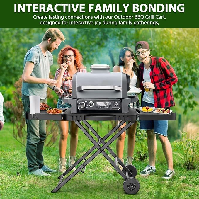 Portable Indoor Grill Table Stand for Ninja Woodfire Outdoor Grill(OG701 OG850 OG951 Series), 51in Large Space, Folding Camping Tailgating Table for Blackstone Griddle/Onni Pizza Oven,2 Wheels