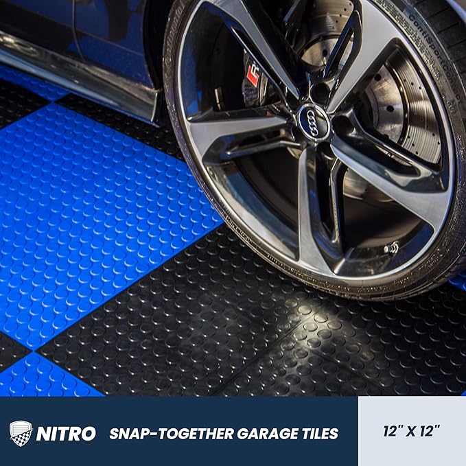 FlooringInc's Nitro 12"x12" Snap-Together Garage Flooring Tiles, Non-Slip Interlocking Plastic Floor Mat, Coin Pattern, Harley Orange, 24 Tiles, 24 Sq/Ft