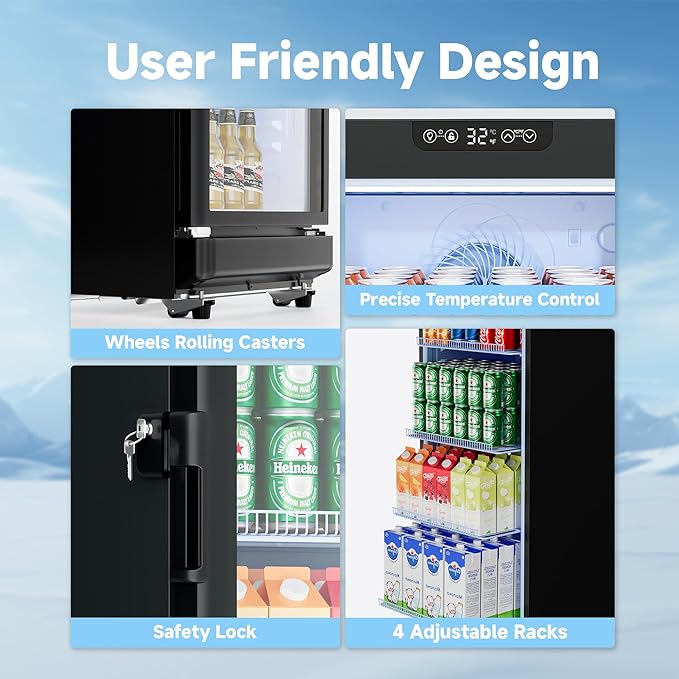 7 Cu.Ft Commercial Refrigerators, Display Fridge with Locking, Key & LED, Outdoor Beverage Refrigerator with Double-Tempered Glass Door, Beverage Cooler for Bar, Office, Restaurant