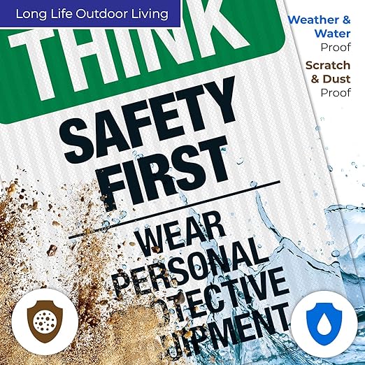 Think Safety First Wear Personal Protective Equipment Sign, 24x30 Inches, 3M EGP Reflective .080 Aluminum, Fade Resistant, Made in USA