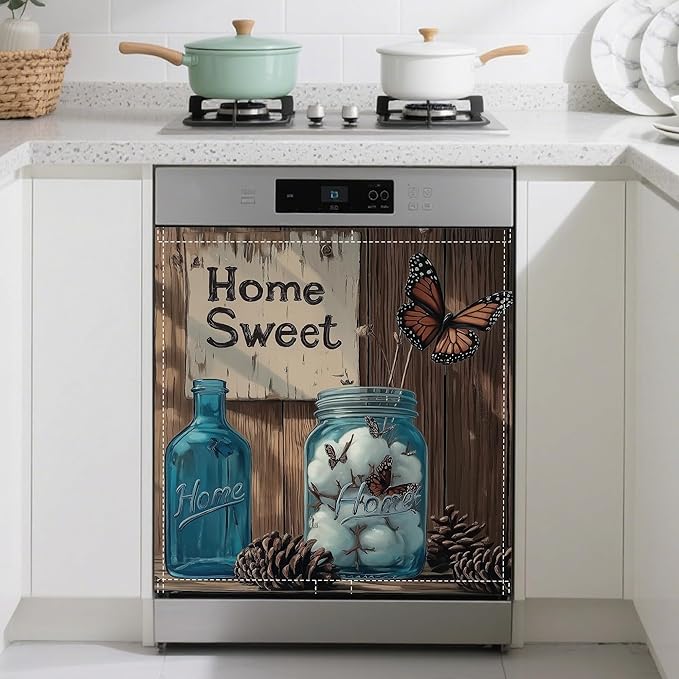 Dishwasher Magnet Cover,Floral Dishwasher Cover Magnetic Butterfly Home Appliances Refrigerator Decorative 23" x 26"