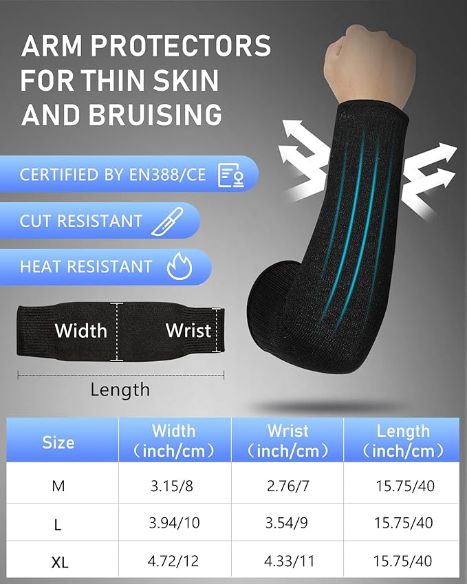 Neer 3 Pairs Cut Resistant Arm Sleeves Level 5 Arm Guard Protectors for Welding Gardening Kitchen Thin Skin Bruising Forearm