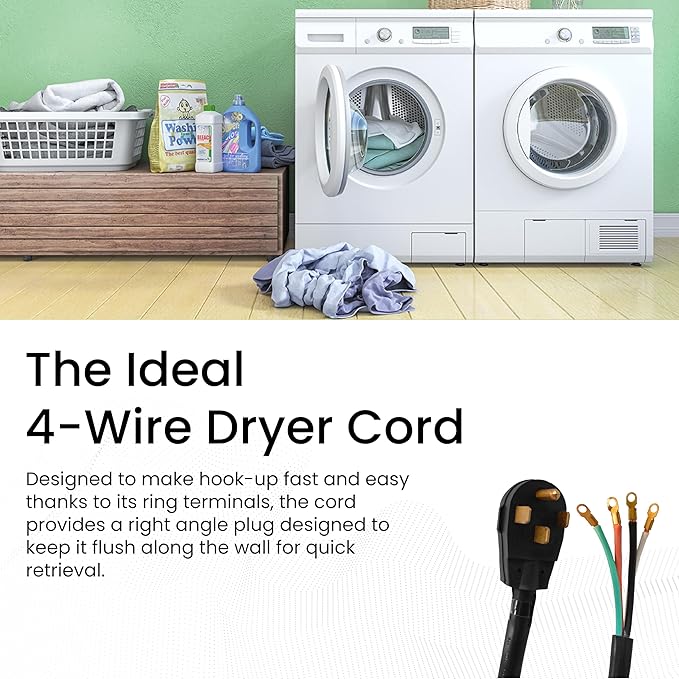 Go Green Power GG-27304 4' 4 Wire Dryer Cord, 30 Amp
