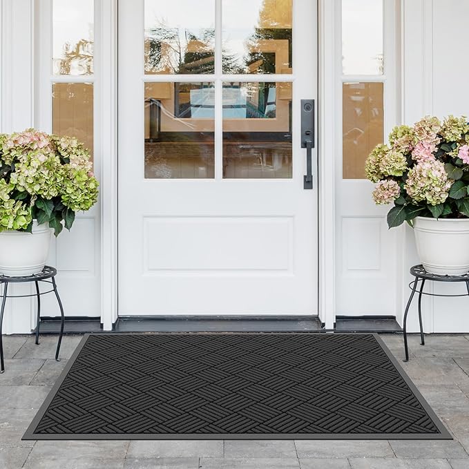 Durable Indoor Outdoor Door Mat, 4' x 6' Heavy Duty Front Door Mat for Entryway, Non-Slip Backing, Stain and Fade Resistant, Absorbent Commercial Floor Mat for High Traffic Area, Black
