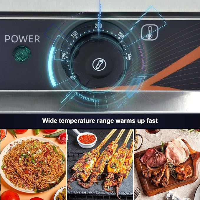 22" Commercial Electric Griddle, 1500W Electric Countertop Griddle Flat Top Grill with Thermostat 0-300℃, Stainless Steel Heavy Duty Large Grill for Restaurant BBQ