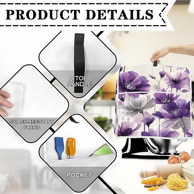 Mixer Dust Cover for 6-8 Qt Stand Mixer, Cloth Cover with 2 Storage Pockets for Stand Mixer Protective Covers Large for 6-8 Quart Mixer