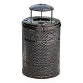 32 Gallon Perforated Trash Can with Rain Bonnet Lid, Steel Outdoor Heavy-Duty Commercial Waste Bin, Round Recycle Container, Durable Garbage Can for Parks, Municipalities, Schools, Parking