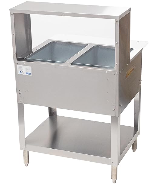 Kratos Commercial Electric Steam Table/Hot Food Table with Overshelf and Sneeze Guard, 2 Wells, Stainless Steel, Stationary, NSF, 120V (28W-191)