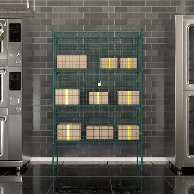 Commercial Grade NSF Listed Metal Wire Mesh Storage Green Epoxy Security Cage Kit 24" x 48" x 74", Perfect for Warehouse, Walk-In Refrigerator, Freezer, Grocery Store, Restaurant