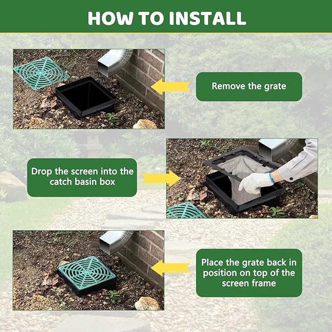 Catch Basin Drain Filter, Square Catch Basin Drain Filter for 12 Inch Clog-Free Drainage and Infiltration Systems, Removable Filter, for Garden, Lawns, Landscaping and Patios (1 Pack)