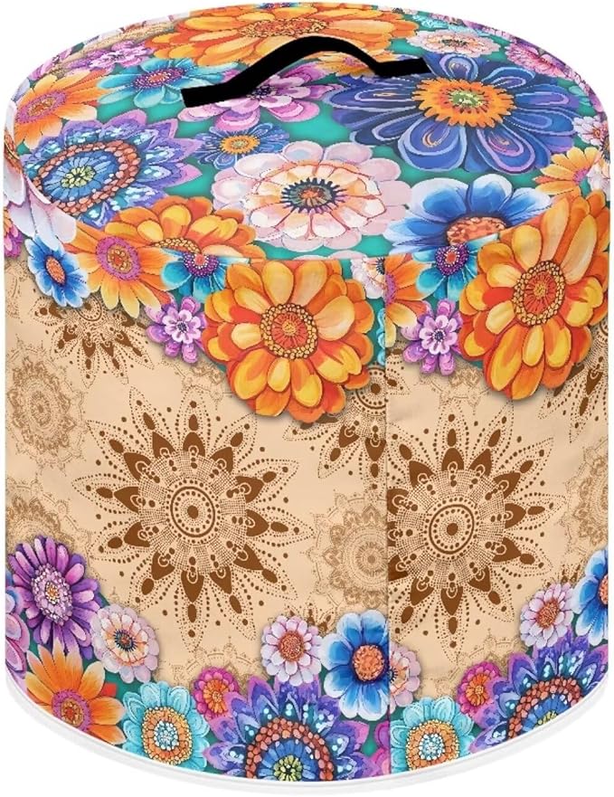 TODIYADDU Vintage Hippie Flower Electric Pressure Cooker Cover Round Protective Cover Bag with Pocket and Handle for Instant Pot or Rice Cooker Kitchen Small Appliance Dust Covers Holiday Presents, S