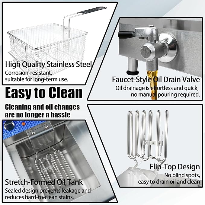 26L/27.4QT Commercial Deep Fryer with Oil Filtration and Timer, 120V Electric Deep Fryer with 2 Baskets and Lids, Countertop Commercial Fryer for Restaurant 3500W
