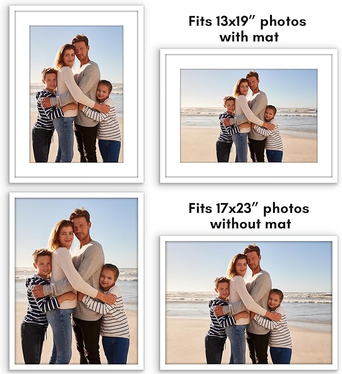 Americanflat 17x23 Picture Frame with Polished Plexiglass - Set of 5 - Use as 13x19 Frame with Mat or Display 17x23 Photo Without Mat - Galleria Collection - Picture Frames for Wall Display - White
