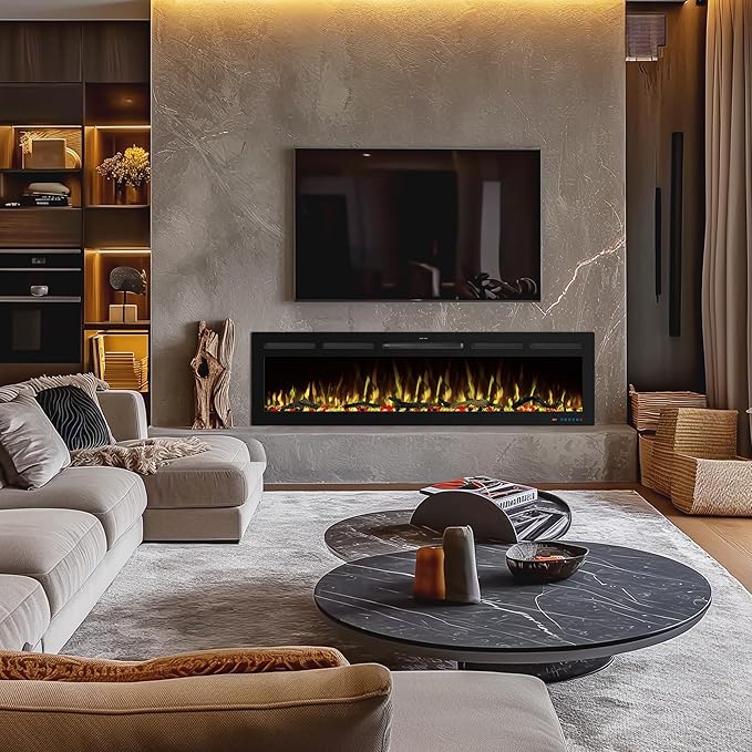 74" WiFi Electric Fireplace Inserts, Recessed and Wall Mounted Fireplace Heater W/Adjustable Flame Color & Brightness, Thermostat, 9H Timer, App and Remote Control, Low Noise, 750/1500W
