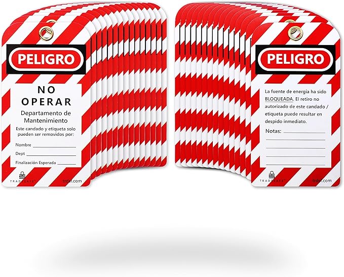 TRADESAFE Spanish Lockout Tagout Tags - Peligro No Operar, 30 Danger Do Not Operate Tags with 30 Zip Ties, Premium 32 mil Vinyl, OSHA Compliant Loto Tag for Lock Out Tag Out, Equipment Repair