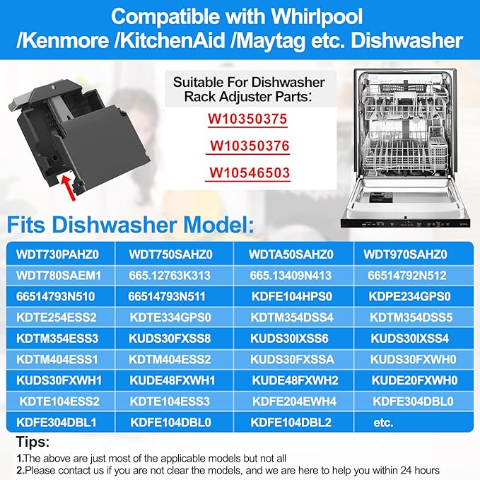 UPGRADED W10195372 W10195373 Dishwasher Dishrack Adjuster Housing Left Right Hand for Whirlpool Dishwasher Top Rack Parts,WDT750SAHZ0 WDT730PAHZ0 Upper Rack Parts,For Kenmore 665 Dishwasher Parts