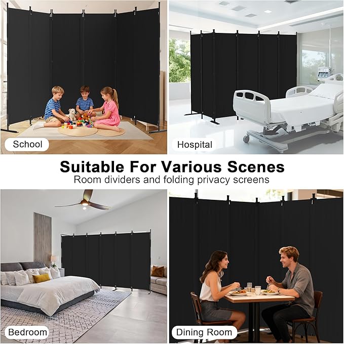 6 Panel Room Divider,6ft Folding Screen Portable Wall Partition Room Divider with 4 Metal Feet,Privacy Screen Indoor Doubles as a Cubicle Wall,Suitable for Bedroom Dressing Room Office