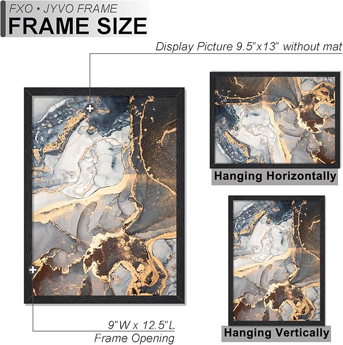 Engineered Wood 9.5x13 Picture Frame Set of 6, Black Frame for 9.5 x 13 Inch Picture Poster Photo, Light Weight 9.5 by 13 Frame with Wood-grain for Wall - 6 Pack/Black/9.5"x13"