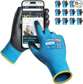 KAYGO Safety Work Gloves PU Coated for Men and Women- KG11P,12 Pairs,Seamless Knit Glove with Two Fingers Touchscreen,Ideal for General Duty Work (Blue,L)