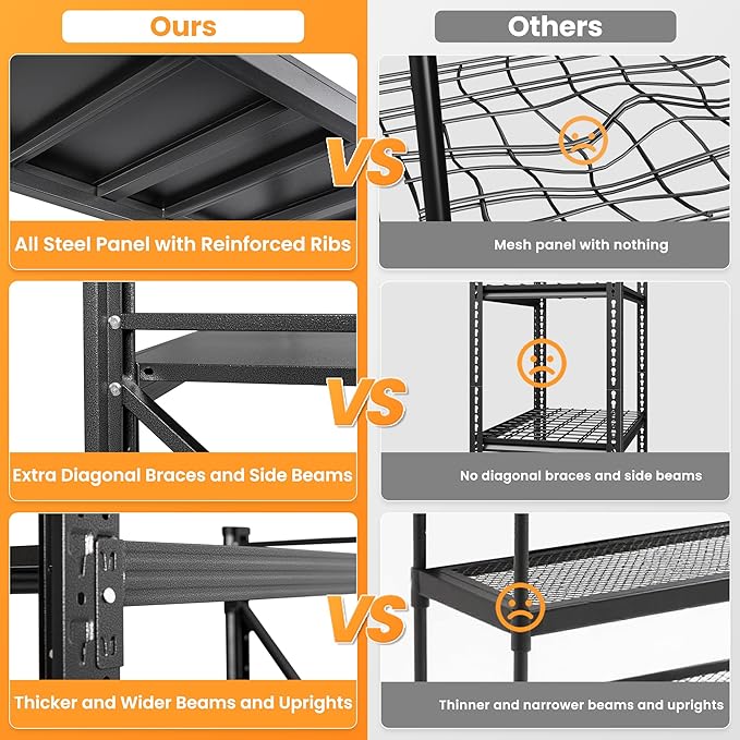 75”W Heavy Duty Metal Storage Shelves, 9000LBS Metal Garage Shelving Units, 24”Deep Rack Shelf, 4 Tier Steel Industrial Shelving , Adjustable Standing Shelf for Warehouse/Basement 75"W x 24"D x 70"H
