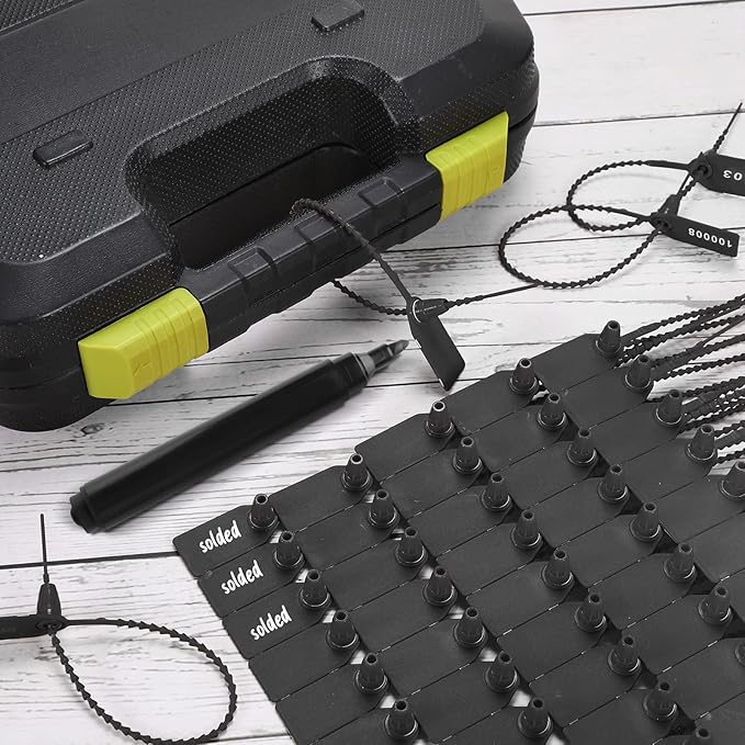 1000 Pcs Plastic Tamper Seals Fire Extinguisher Tags Security Tags Seals Safety Numbered Zip Ties Labels Safety Disposable Self Locking Signage 250 mm Length (Black)