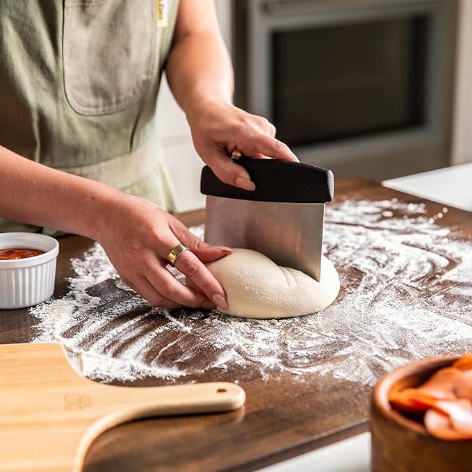 Cuzi Gourmet 3-Piece Pizza Stone Set - 15x12" Thermal Shock Resistant Cordierite Pizza Stone, 15x12" Natural Wood Pizza Peel & Pizza Cutter - Pizza Stone for Grill and Oven