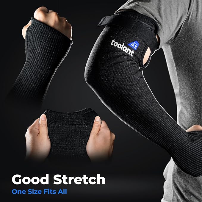 OriStout Cut Resistant Farmers Sleeves with Thumb Hole, Protective Arm Sleeves, for Gardening, Welding, Kitchen, Arm Guards for Biting, Pet Grooming, Black, 1 Pair