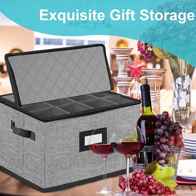 China Storage Containers hard shell-Quilted Wine Glass Storage Box,Moving Boxes,Storage Containers for Organizing,Stackable Stemware Storage Cases,Moving Supplies,Household Essentials
