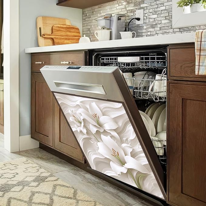 Flower Dishwasher Magnet Cover 23x26 Inch Petal Texture Magnetic Dishwasher Cover Washers Fridge Panel Decal Cover Washing Machine Cabinet Reusable Door Covers Decorative