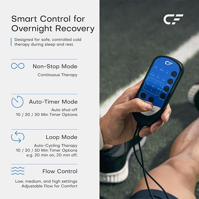 CF-1 Cold Therapy Machine for Knee Surgery Recovery, Quiet Ice Therapy System for Home Bedside Overnight Use with Programmable Timer, Large Capacity Cooling for ACL, TKR, Knee Replacement